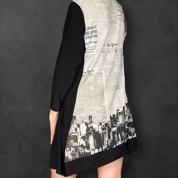 Y2K Newspaper Print Mini Dress Black and White Medium - Picture 4 of 6